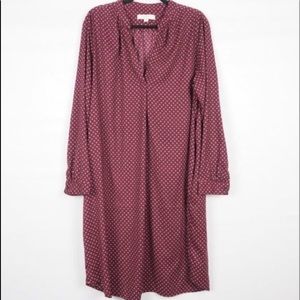 LOFT Long Sleeve Shirt Dress Floral Burgundy XLM